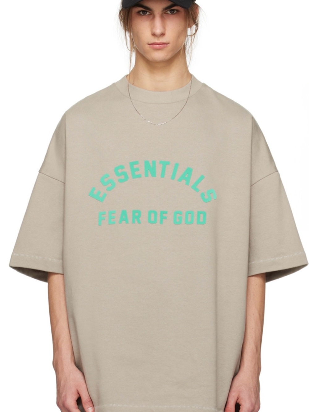 Fear of God Tee in Beige with Mint Graphic